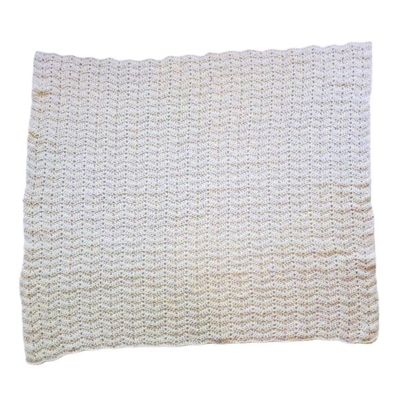 Handmade Crocheted Baby‎ Afghan Chevron Rainbow Threads White Blanket 35" x 39" - Picture 6 of 6